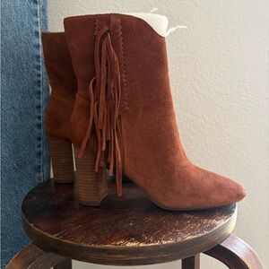 Charles David Rust Suede Fringe Heeled Boots